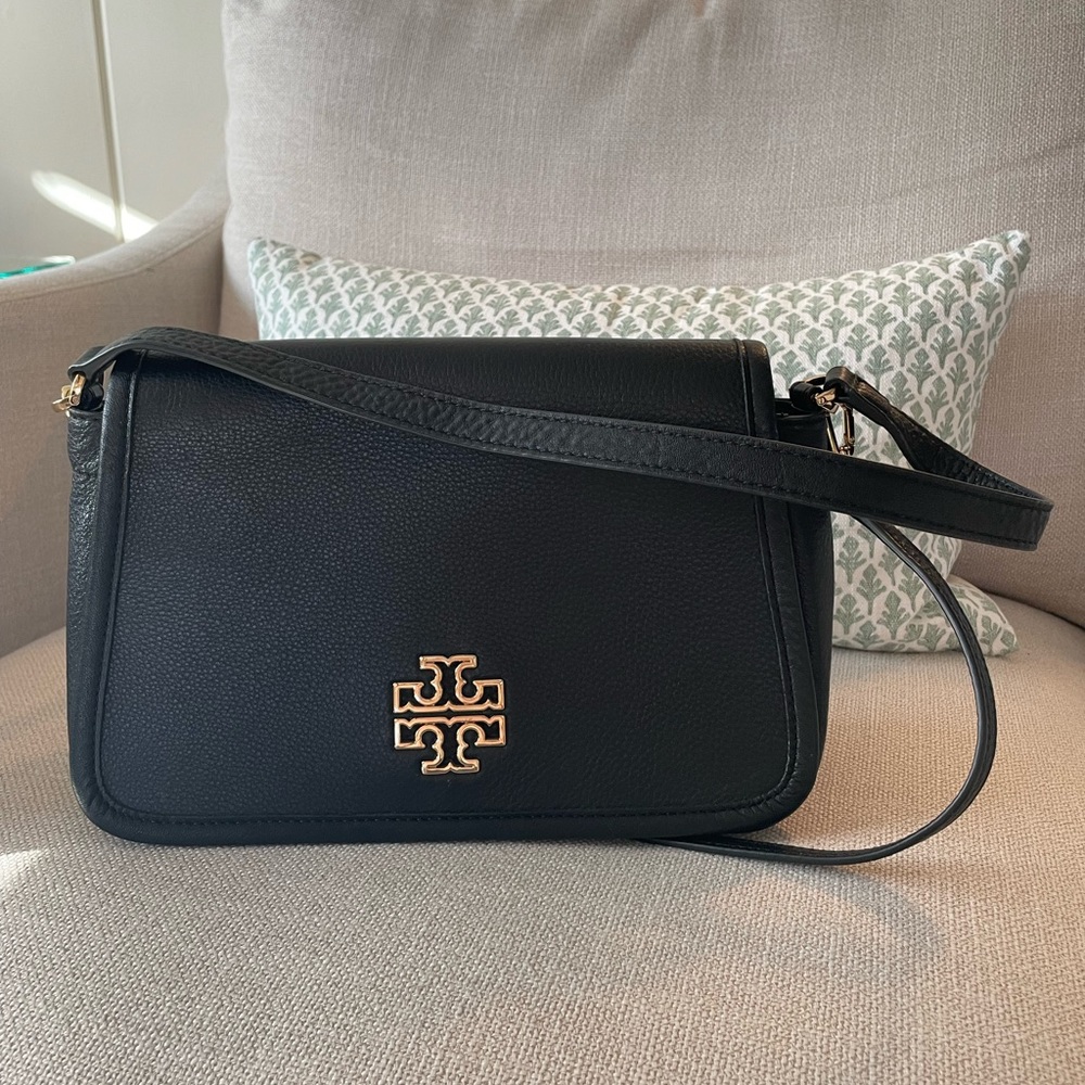 Tory Burch Britten Leather Shoulder Bag with Gold Logo